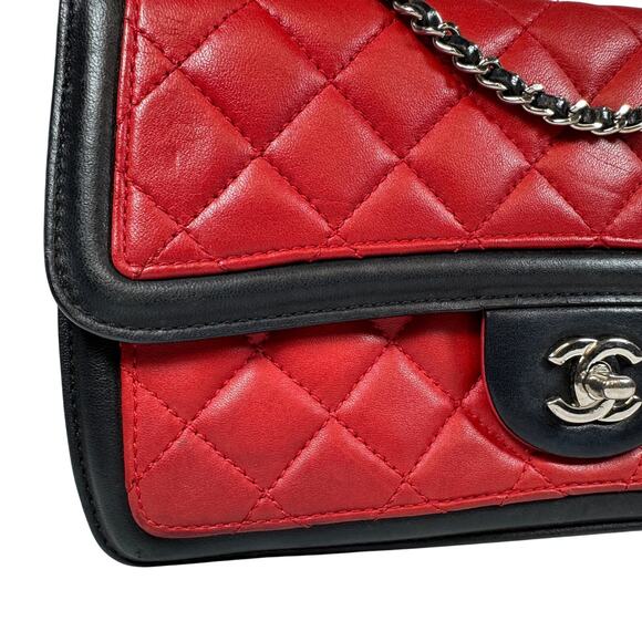 Chanel Tri-Color Quilted Medium Flap Bag Red & Black & White Lambskin Leather CC - Picture 9 of 15